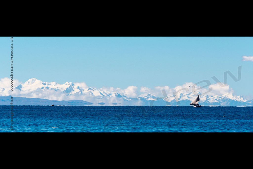 Bolivian snow-capped mountains from Lake Titikaka